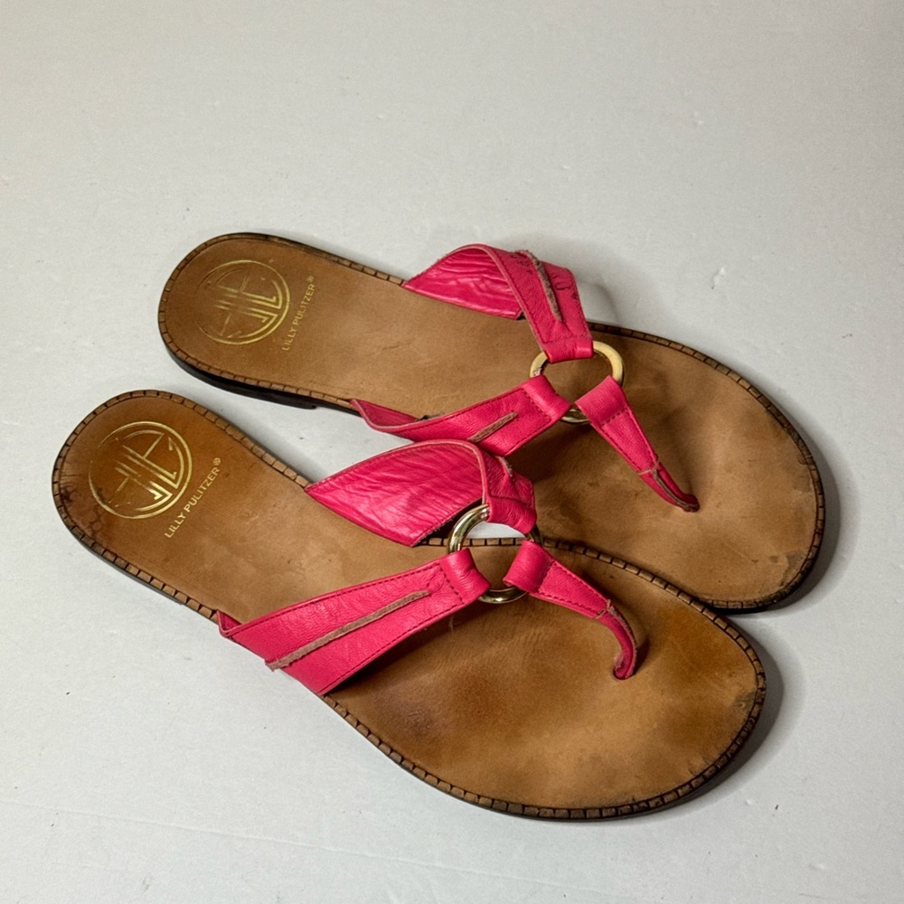 Lilly Pulitzer Hot Pink Leather Thong Sandals Size 10M